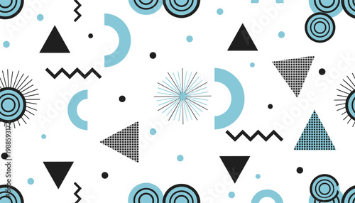 Vector illustration of geometric abstract pattern with triangles, circles and zigzags in modern design