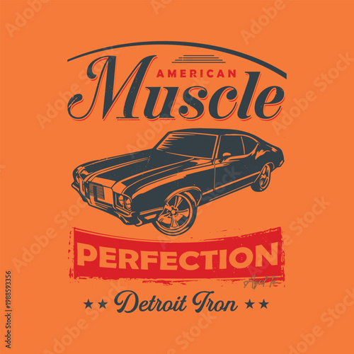 Vintage American Muscle Car Illustration poster graphics. old muscle cars t-shirt prints.