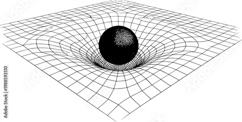 Spacetime Curvature Grid Warped by Massive Object – Abstract Physics Concept Sketch Vector Illustration of Gravity Distortion and Relativity Field Lines