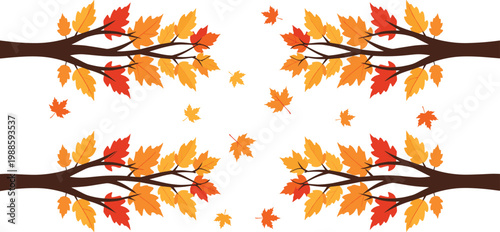 Vector illustration of autumn tree branches with colorful leaves arranged symmetrically in seasonal design