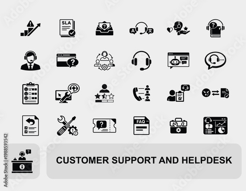 Business Operations and Workflow customer support and helpdesk icon set for Business Operations and Workflow service management