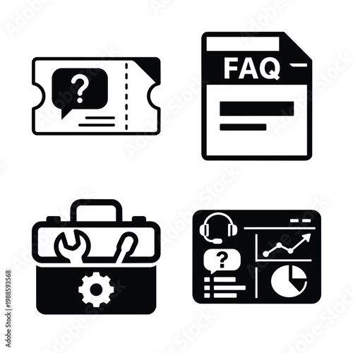 Business Operations and Workflow support service icons set for Business Operations and Workflow FAQ help desk and analytics