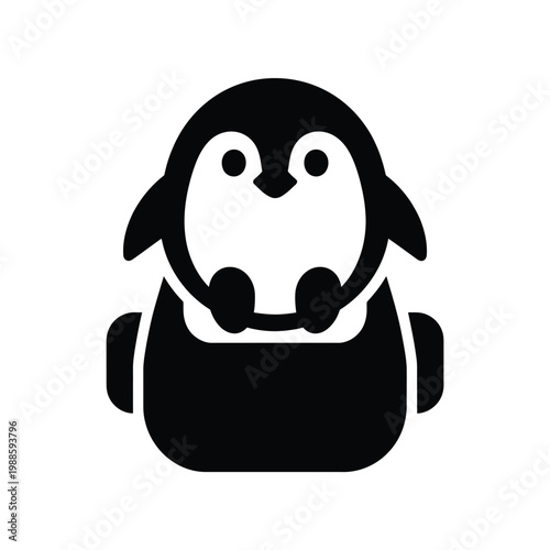 Simple black and white illustration of a cartoon penguin hugging itself