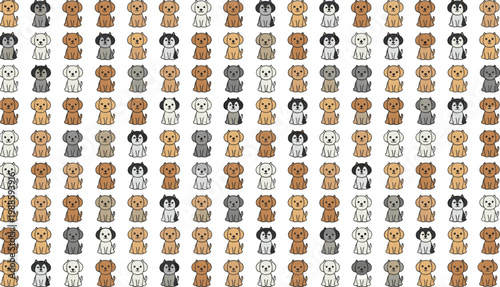 Vector illustration of cartoon dogs in sitting poses with varied colors in playful design