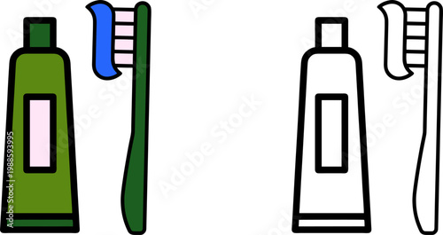Toothbrush and toothpaste hygiene care icon set