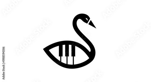 Minimalist black swan logo with integrated piano keys design