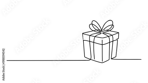 Continuous Line Drawing of a Gift Box with Ribbon