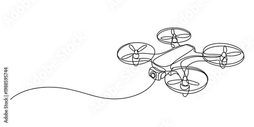 Minimalist line drawing of a quadcopter drone aerial vehicle