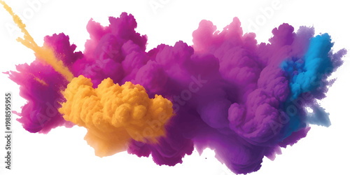 Multicolor powder explosion on White background. Colored cloud. Colorful dust explode. Paint Holi. colorful rainbow Holi paint color powder explosion with bright colors isolated white background.