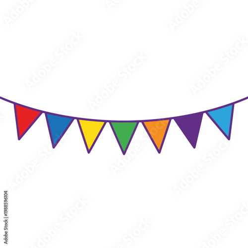Vibrant triangular flags symbolize celebration on a string.