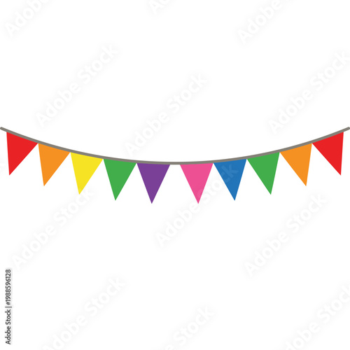 Vibrant triangular flags symbolize celebration on a string.