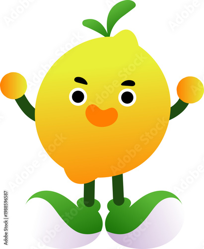 Cute minimalist cartoon character with black eyes orange nose and green limbs.