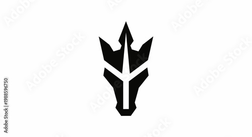 Minimalist black trident bull head logo on white background