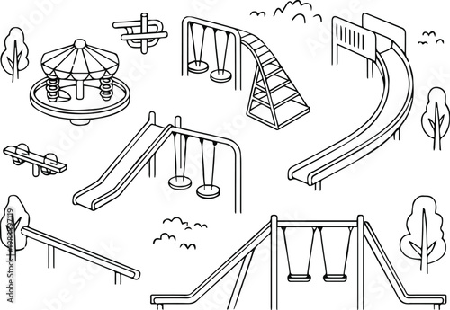 playground layout plan vector sketch showing equipment trees grass fun