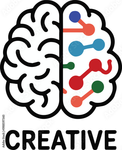 brain concept split hemisphere black white multicolor connections