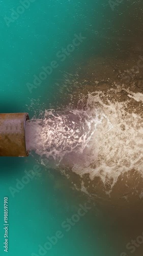 Polluted water flows into ocean creating environmental hazards and affecting marine life near coastal area