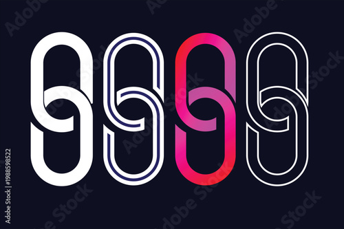 Abstract chain link logo design with gradient neon style and outline variations
