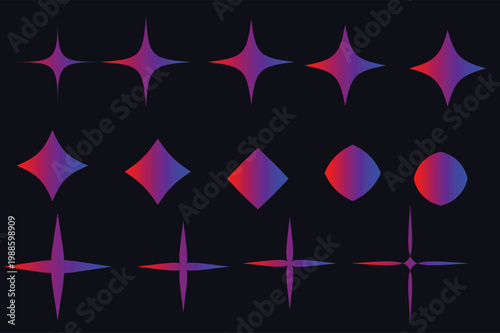 Abstract gradient star shapes set with glowing sparkle elements on dark background