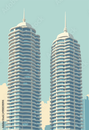 Chicago tight crop Marina City corncob towers Showing only mesmerizing, repeating semicircular concrete balconies flat grey white Brutalist geometric pattern No text