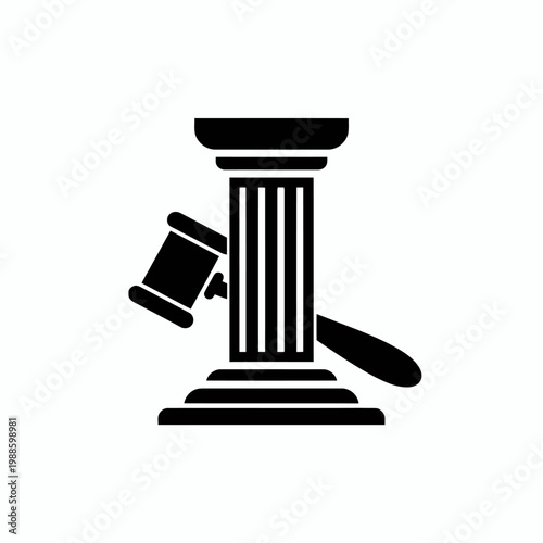 A gavel rests on a judge's column podium base.