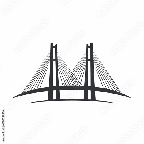 A large suspension bridge stands tall over water with cables and towers