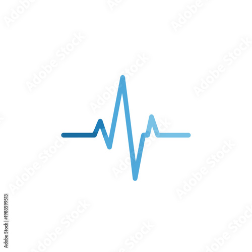 This minimalistic illustration features a blue gradient heartbeat line, also known as an ECG pulse, centered on a plain white background.