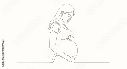 A beautiful fashion illustration of a pregnant woman in a black dress featuring a stylized vector silhouette of a lady and child with pink art accents celebrating motherly love