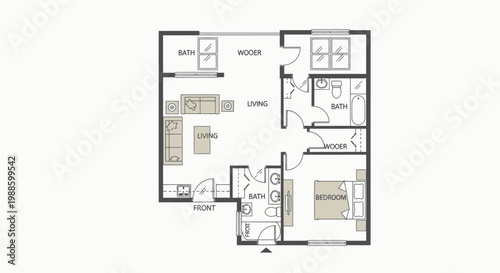 Architectural house plan blueprint and house sketch featuring a modern home construction project design with furniture floor planning and interior building technology vector illustration