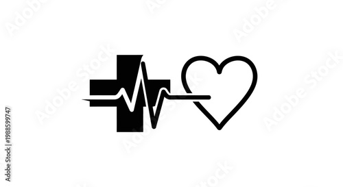 Medical Cross Heartbeat Symbol Icon.