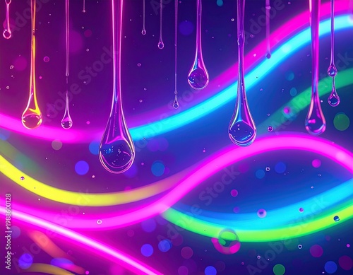 neon background with liquid drops 