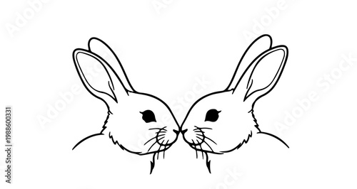 A minimalist vector illustration of two rabbits facing each other in a cute and playful design