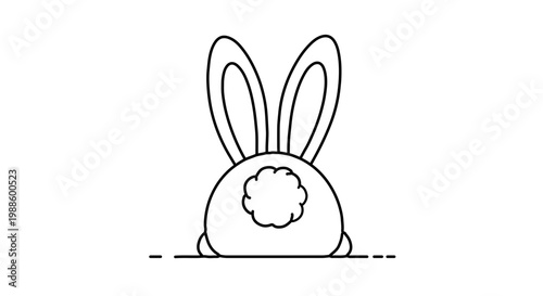 A minimalist vector illustration of a bunny's backside with fluffy tail and long ears in a simple line art style
