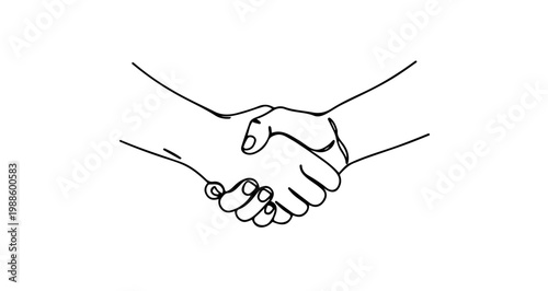 A minimalist vector graphic illustration of two hands shaking in a firm handshake