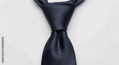 A neatly tied black necktie on a plain white background