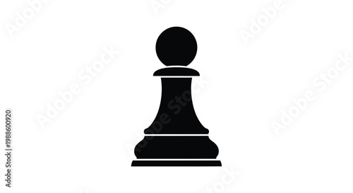 A stark black silhouette depicts a chess pawn isolated on a clean white background high quality
