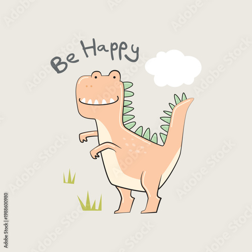 cute hand-drawn T-Rex dinosaur illustration with 