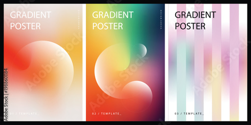 Set of three modern abstract gradient posters with geometric shapes and vibrant color transitions