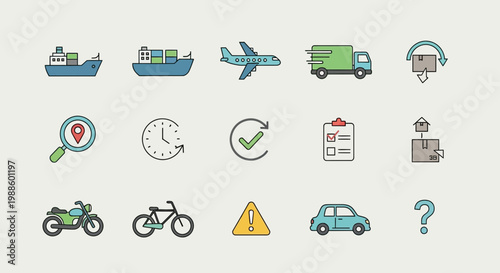 Set of Flat Vector Icons for Logistics and Delivery Services