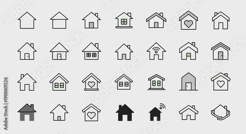 Set of House and Home Icons in Linear and Solid Styles