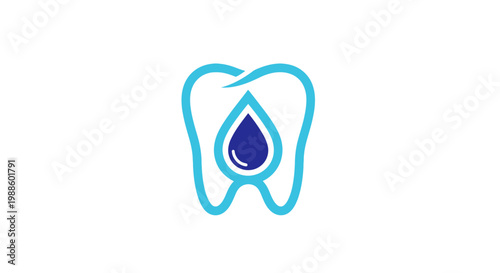 Minimalist dental logo featuring blue tooth and water drop
