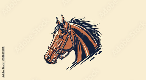 Stylized Horse Head Illustration with Bridle