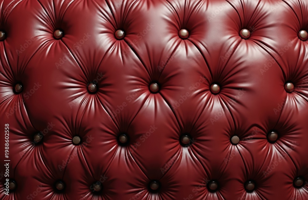 Fototapeta premium Deep red leather with diamond pattern buttons and tufted design creates a luxurious and classic upholstery texture. Rich, soft material perfect for furniture, interior decor backgrounds.