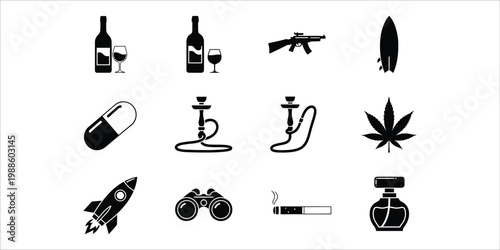 Dark collection of risky items weapons drugs and vices