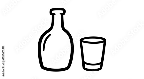 Bottle and empty shot glass.