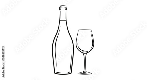 Champagne bottle and wine glass.