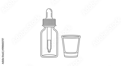 Dropper bottle and small cup.