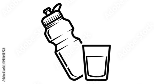 Water Bottle and Glass Illustration.