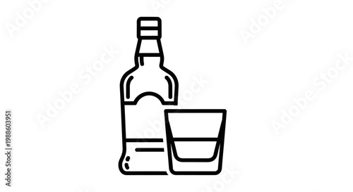 Whiskey bottle and shot glass.