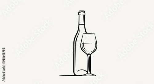 Wine bottle and empty glass.