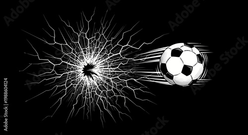 Soccer ball kicked with lightning speed.